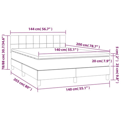 Cama box spring colchão/LED 140x200 cm tecido cinza-acastanhado