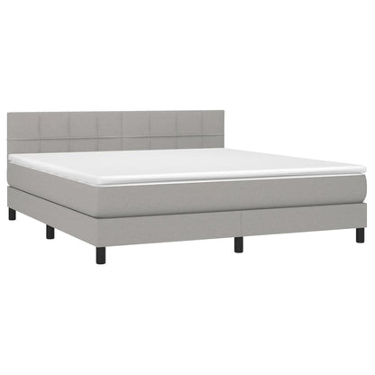 Cama box spring c/ colchão e LED 160x200 cm tecido cinza-claro