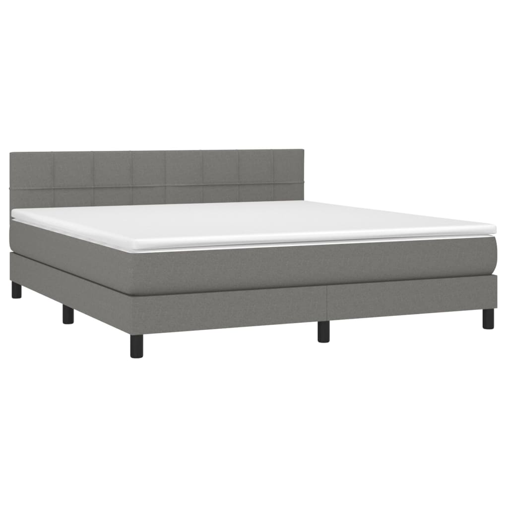 Cama box spring c/ colchão e LED 160x200 cm tecido cinza-escuro