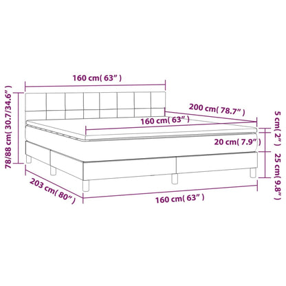 Cama box spring c/ colchão e LED 160x200 cm tecido cinza-escuro