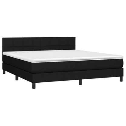 Cama box spring c/ colchão e LED 160x200 cm tecido preto