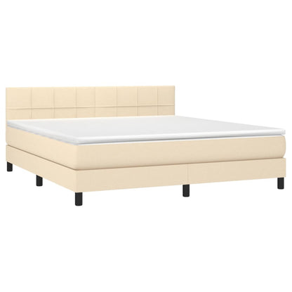 Cama box spring c/ colchão e LED 160x200 cm tecido cor creme