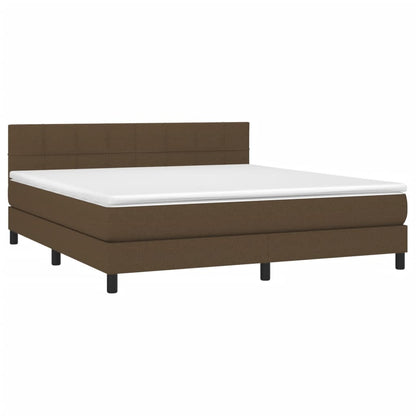 Cama box spring c/ colchão/LED 180x200cm tecido castanho-escuro