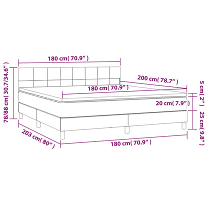 Cama box spring c/ colchão/LED 180x200cm tecido castanho-escuro