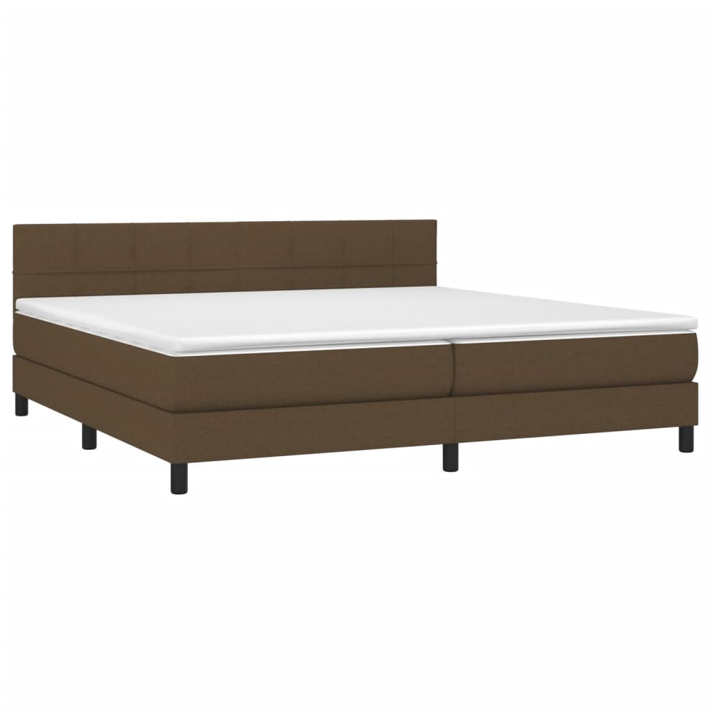 Cama box spring c/ colchão/LED 200x200cm tecido castanho-escuro