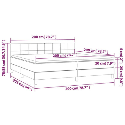 Cama box spring c/ colchão/LED 200x200cm tecido castanho-escuro