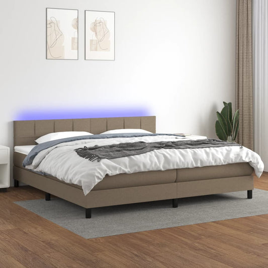 Cama box spring colchão/LED 200x200cm tecido cinza-acastanhado