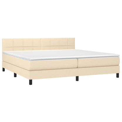 Cama box spring c/ colchão e LED 200x200 cm tecido cor creme