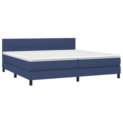 Cama box spring c/ colchão e LED 200x200 cm tecido azul