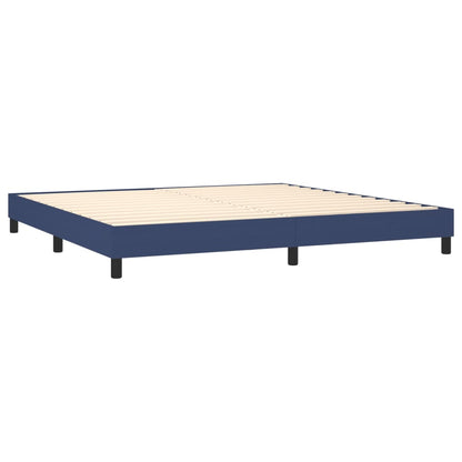 Cama box spring c/ colchão e LED 200x200 cm tecido azul