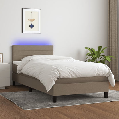 Cama box spring + colchão/LED 80x200cm tecido cinza-acastanhado