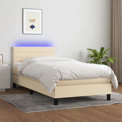 Cama box spring c/ colchão e LED 80x200 cm tecido cor creme