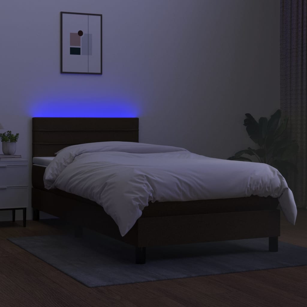 Cama box spring c/ colchão e LED 90x190 cm tecido preto