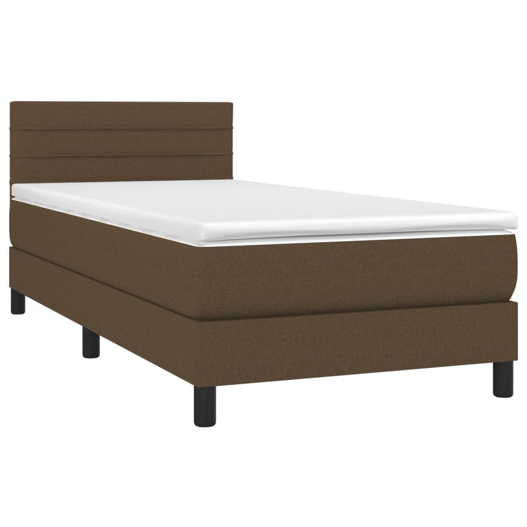 Cama box spring c/ colchão/LED 90x190 cm tecido castanho-escuro