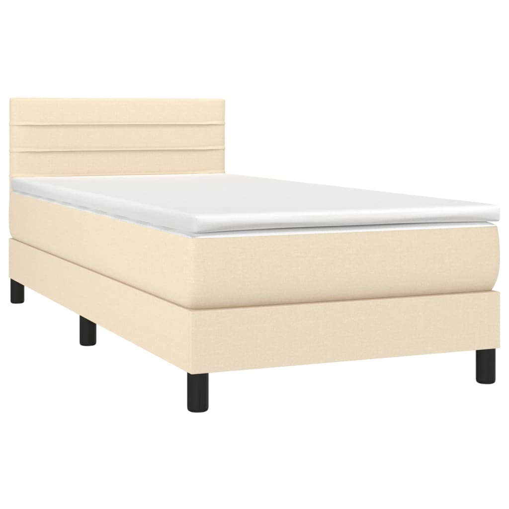 Cama box spring c/ colchão e LED 90x190 cm tecido cor creme