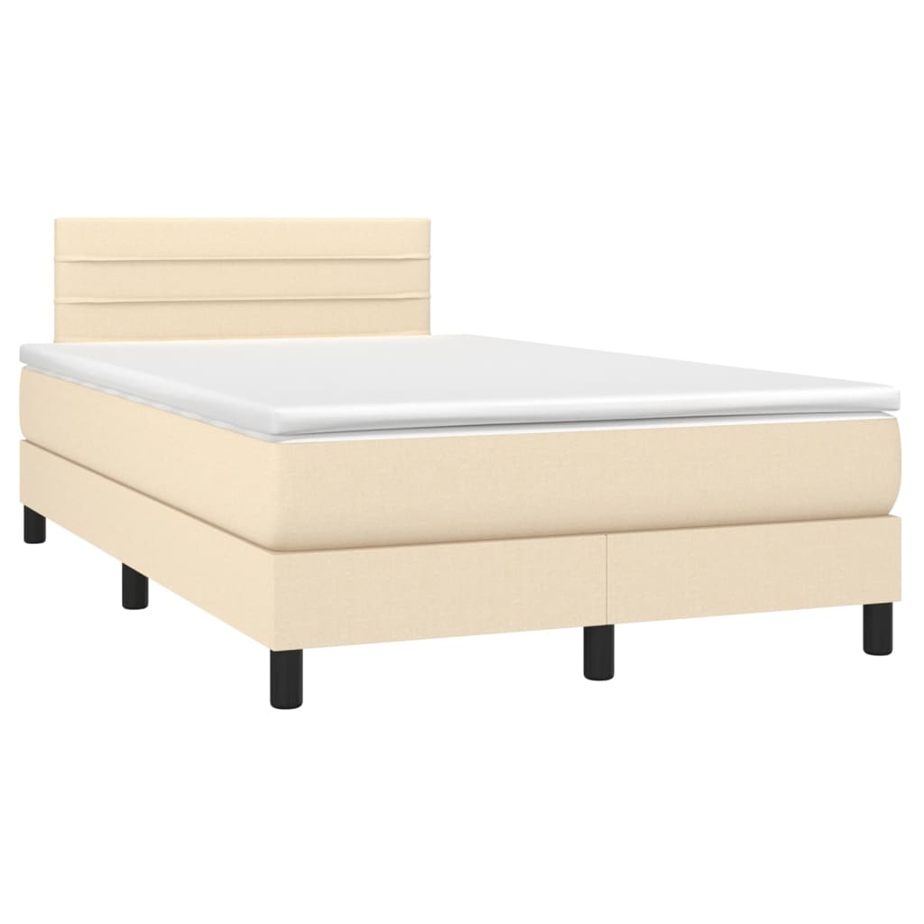 Cama box spring c/ colchão e LED 120x200 cm tecido cor creme