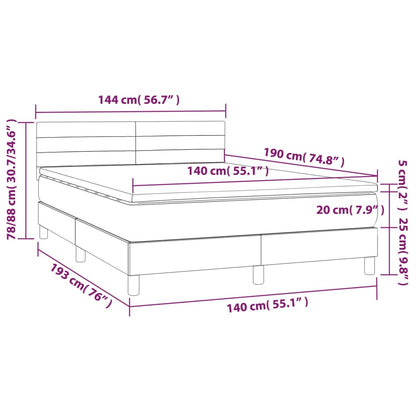 Cama box spring c/ colchão e LED 140x190 cm tecido cor creme