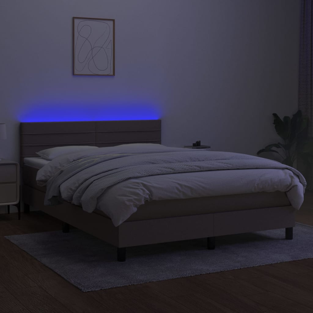 Cama box spring colchão/LED 140x200 cm tecido cinza-acastanhado