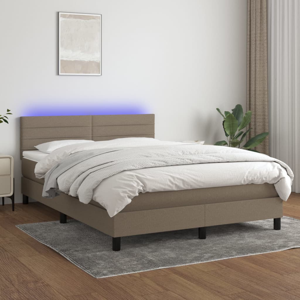 Cama box spring colchão/LED 140x200 cm tecido cinza-acastanhado