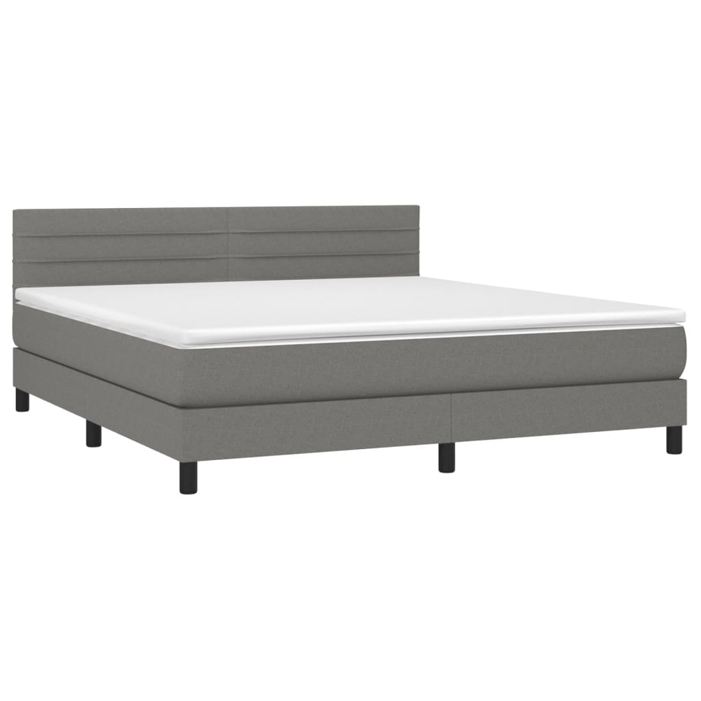 Cama box spring c/ colchão e LED 160x200 cm tecido cinza-escuro