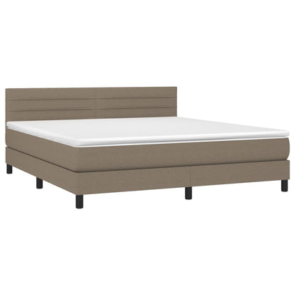 Cama box spring colchão/LED 160x200 cm tecido cinza-acastanhado