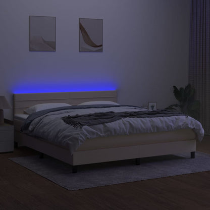 Cama box spring c/ colchão e LED 160x200 cm tecido cor creme