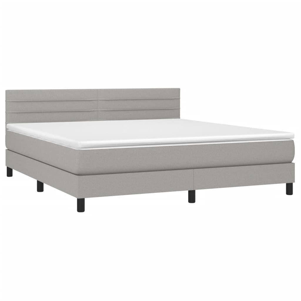 Cama box spring c/ colchão e LED 180x200 cm tecido cinza-claro