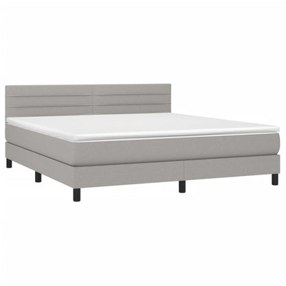 Cama box spring c/ colchão e LED 180x200 cm tecido cinza-claro