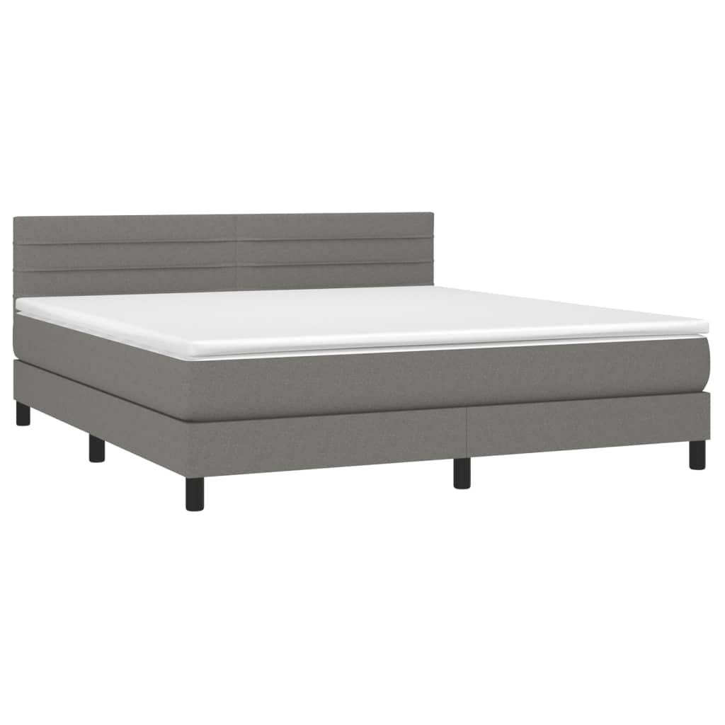 Cama box spring c/ colchão e LED 180x200 cm tecido cinza-escuro