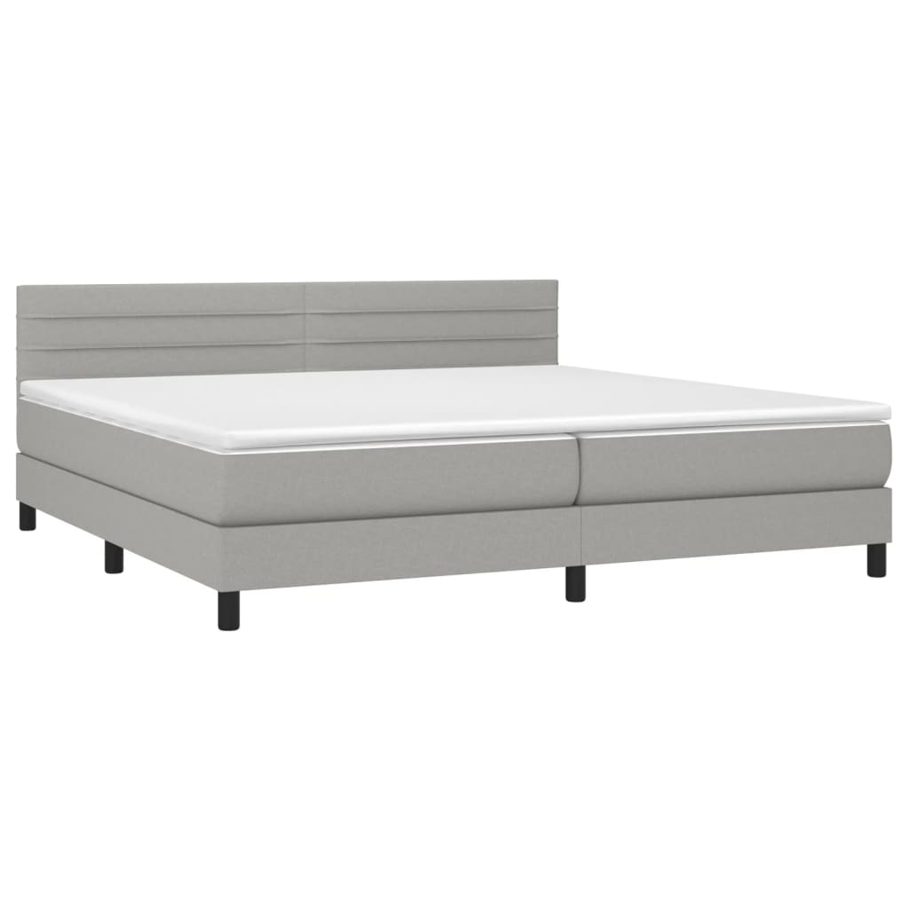 Cama box spring c/ colchão e LED 200x200 cm tecido cinza-claro