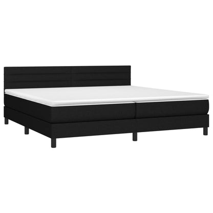 Cama box spring c/ colchão e LED 200x200 cm tecido preto