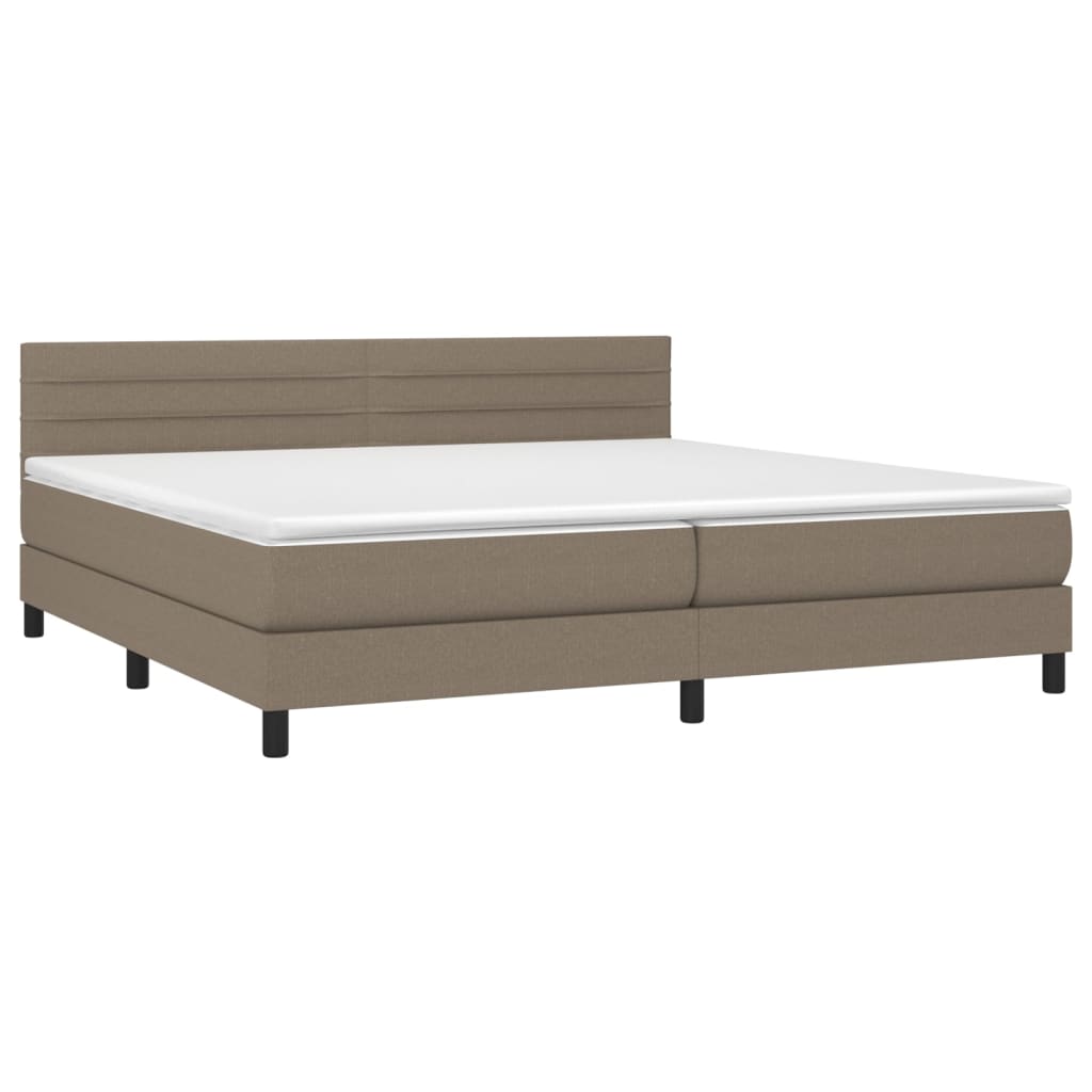 Cama box spring colchão/LED 200x200cm tecido cinza-acastanhado