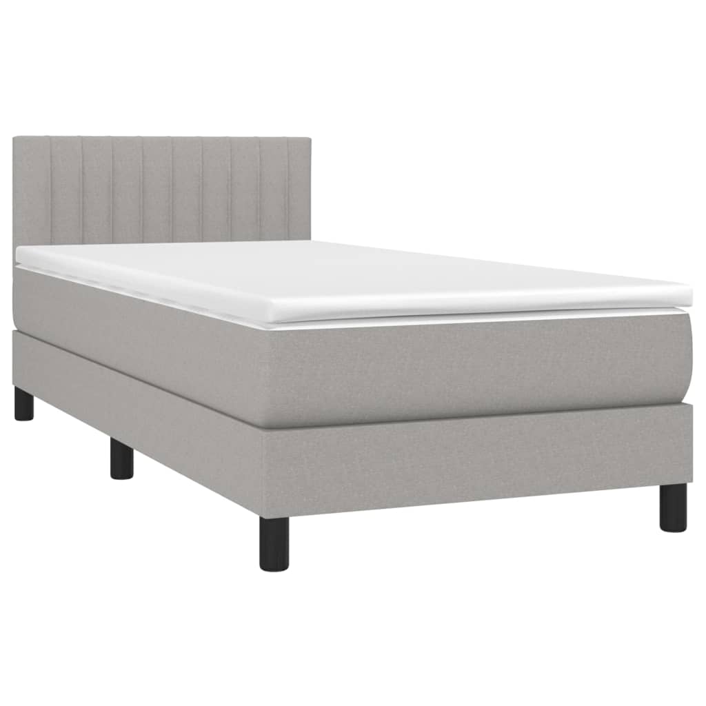 Cama box spring c/ colchão e LED 80x200 cm tecido cinza-claro