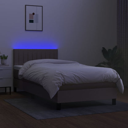 Cama box spring + colchão/LED 90x190cm tecido cinza-acastanhado