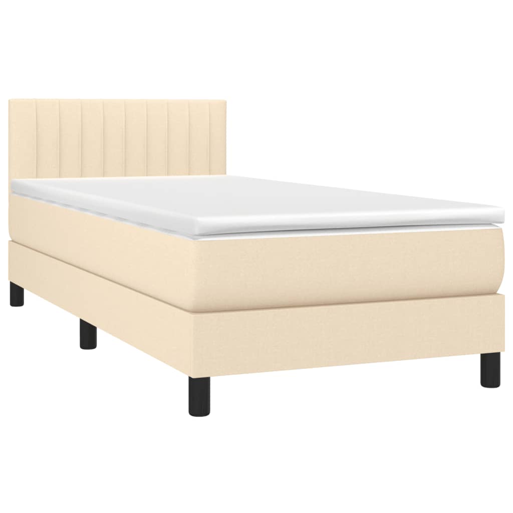 Cama box spring c/ colchão e LED 90x200 cm tecido cor creme