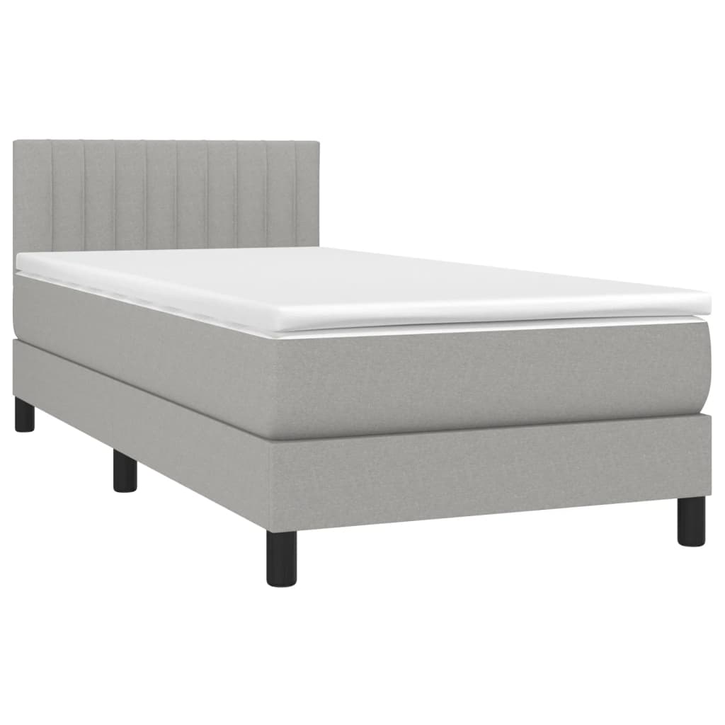 Cama box spring c/ colchão e LED 100x200 cm tecido cinza-claro