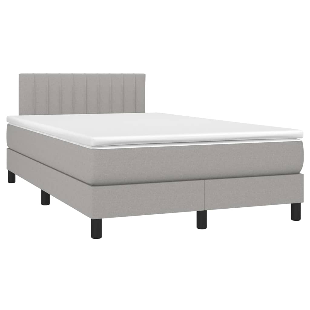 Cama box spring c/ colchão e LED 120x200 cm tecido cinza-claro