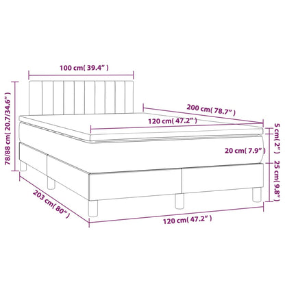 Cama box spring c/ colchão e LED 120x200 cm tecido cinza-claro