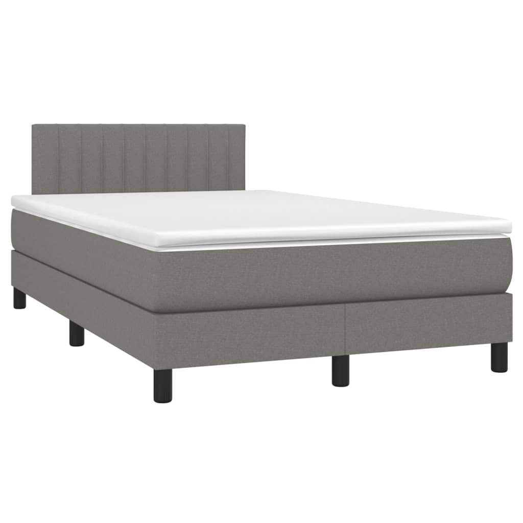 Cama box spring c/ colchão e LED 120x200 cm tecido cinza-escuro