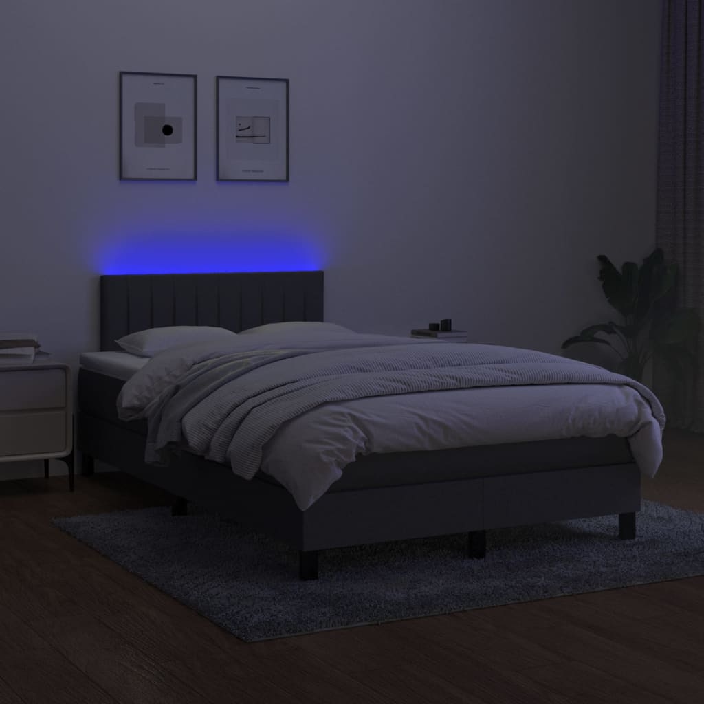 Cama box spring c/ colchão e LED 120x200 cm tecido cinza-escuro