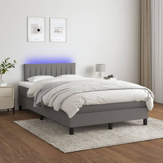 Cama box spring c/ colchão e LED 120x200 cm tecido cinza-escuro