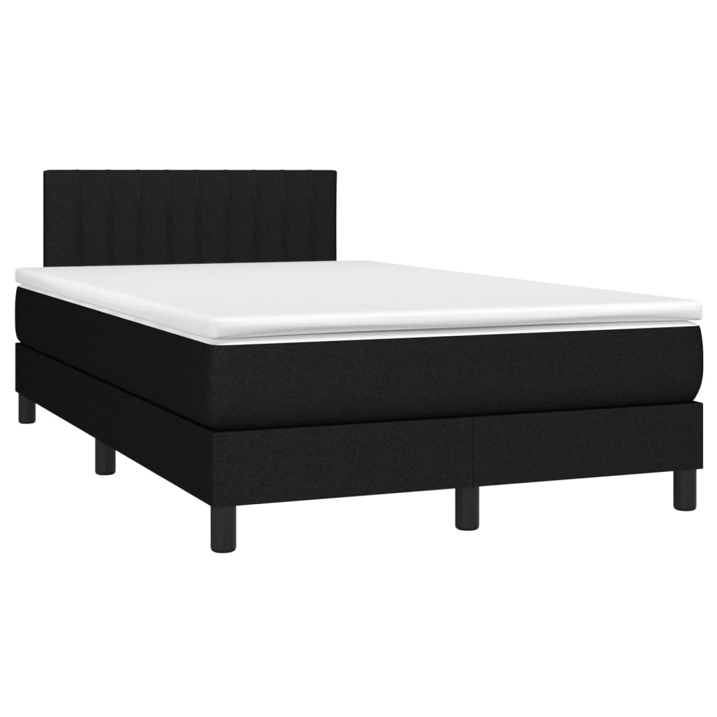 Cama box spring c/ colchão e LED 120x200 cm tecido preto