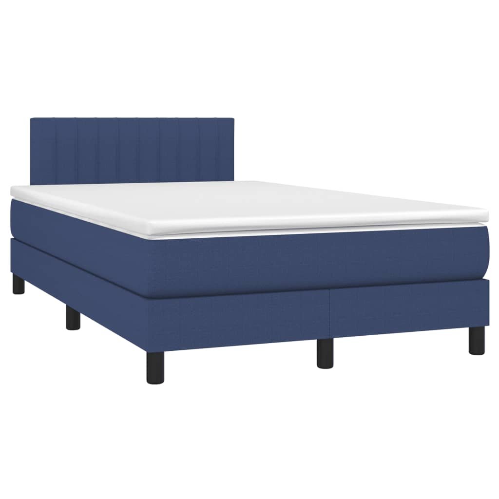 Cama box spring c/ colchão e LED 120x200 cm tecido azul