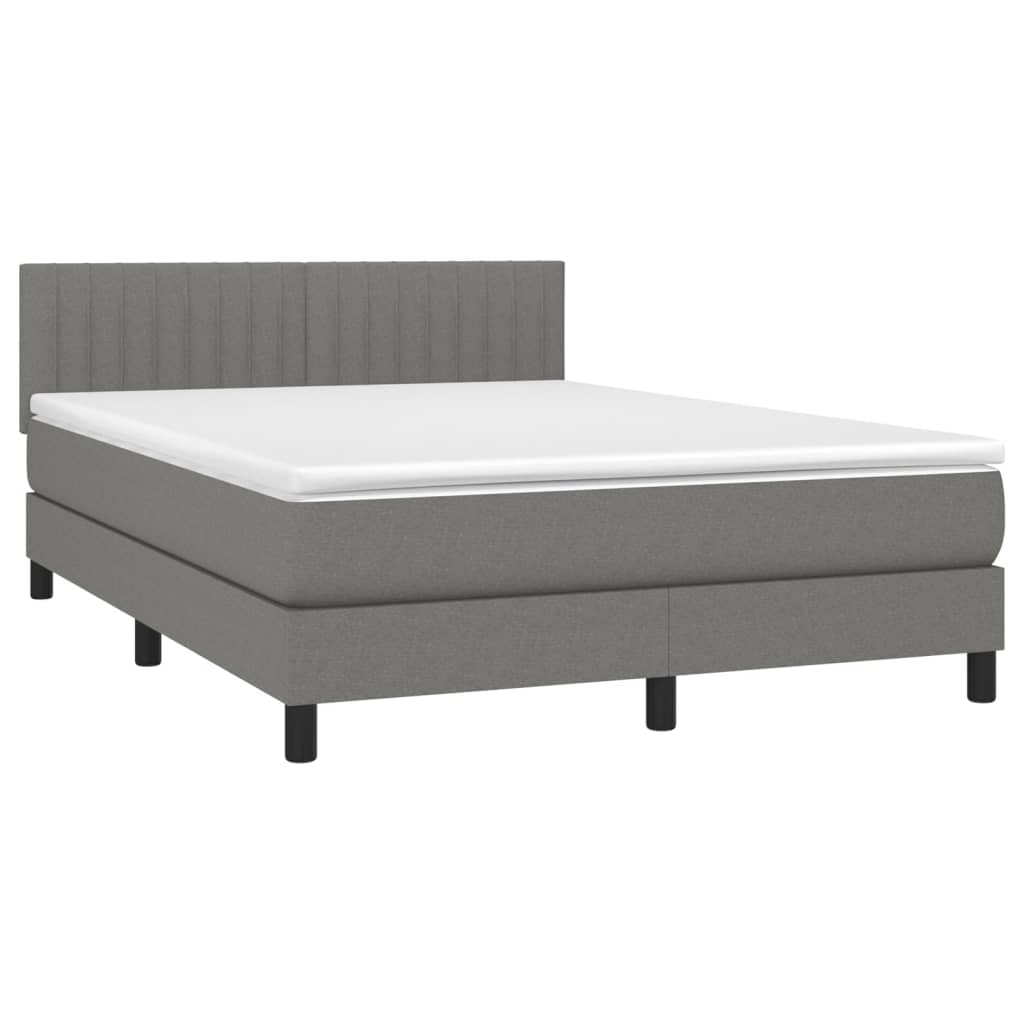 Cama box spring c/ colchão e LED 140x190 cm tecido cinza-escuro