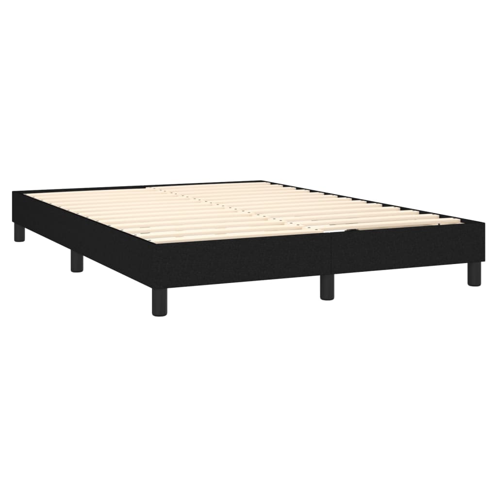 Cama box spring c/ colchão e LED 140x190 cm tecido preto