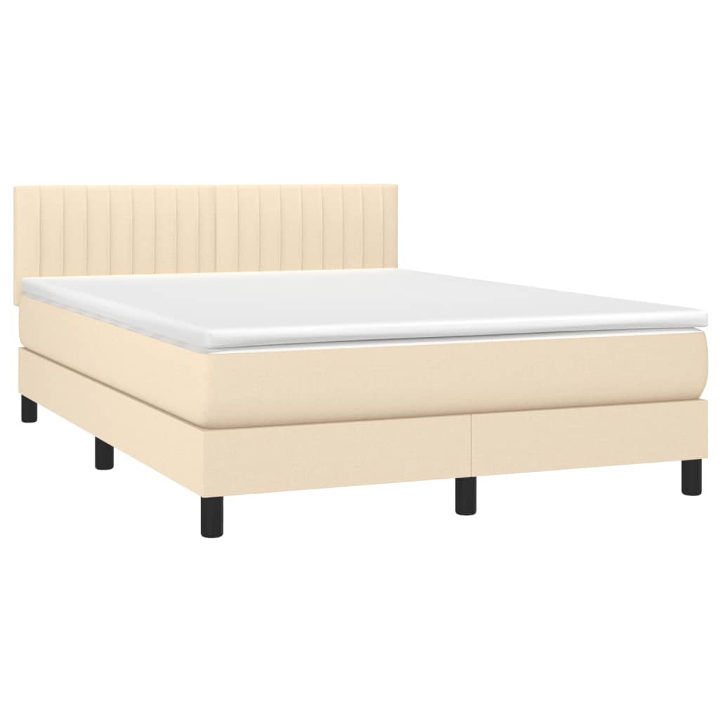 Cama box spring c/ colchão e LED 140x200 cm tecido cor creme