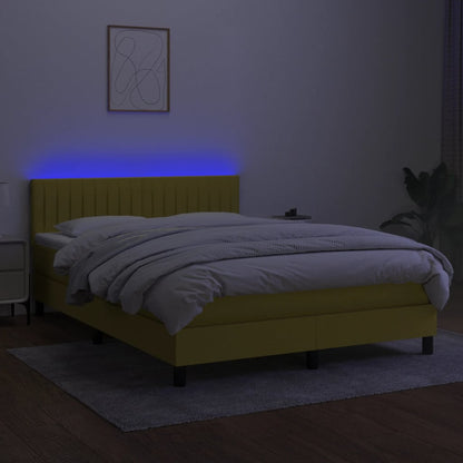 Cama box spring c/ colchão e LED 140x200 cm tecido azul