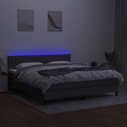 Cama box spring c/ colchão e LED 160x200 cm tecido cinza-escuro