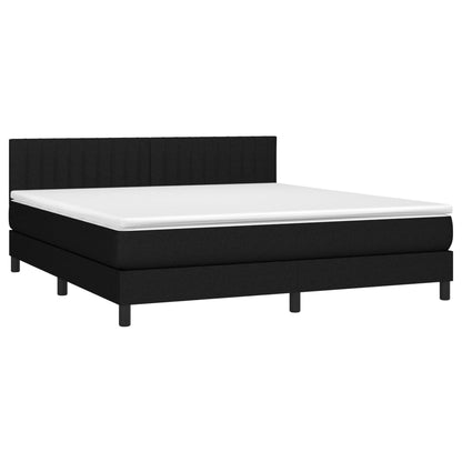 Cama box spring c/ colchão e LED 160x200 cm tecido preto