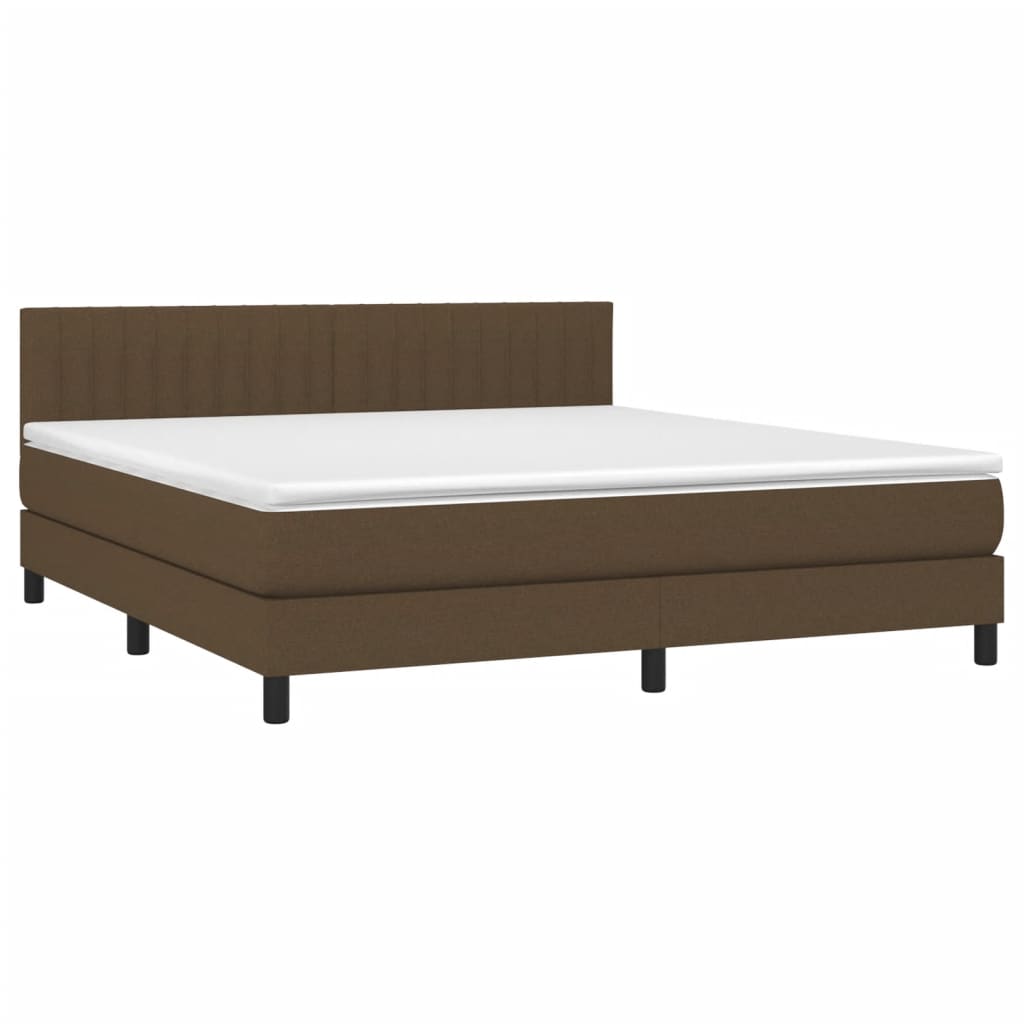 Cama box spring c/ colchão/LED 160x200cm tecido castanho-escuro